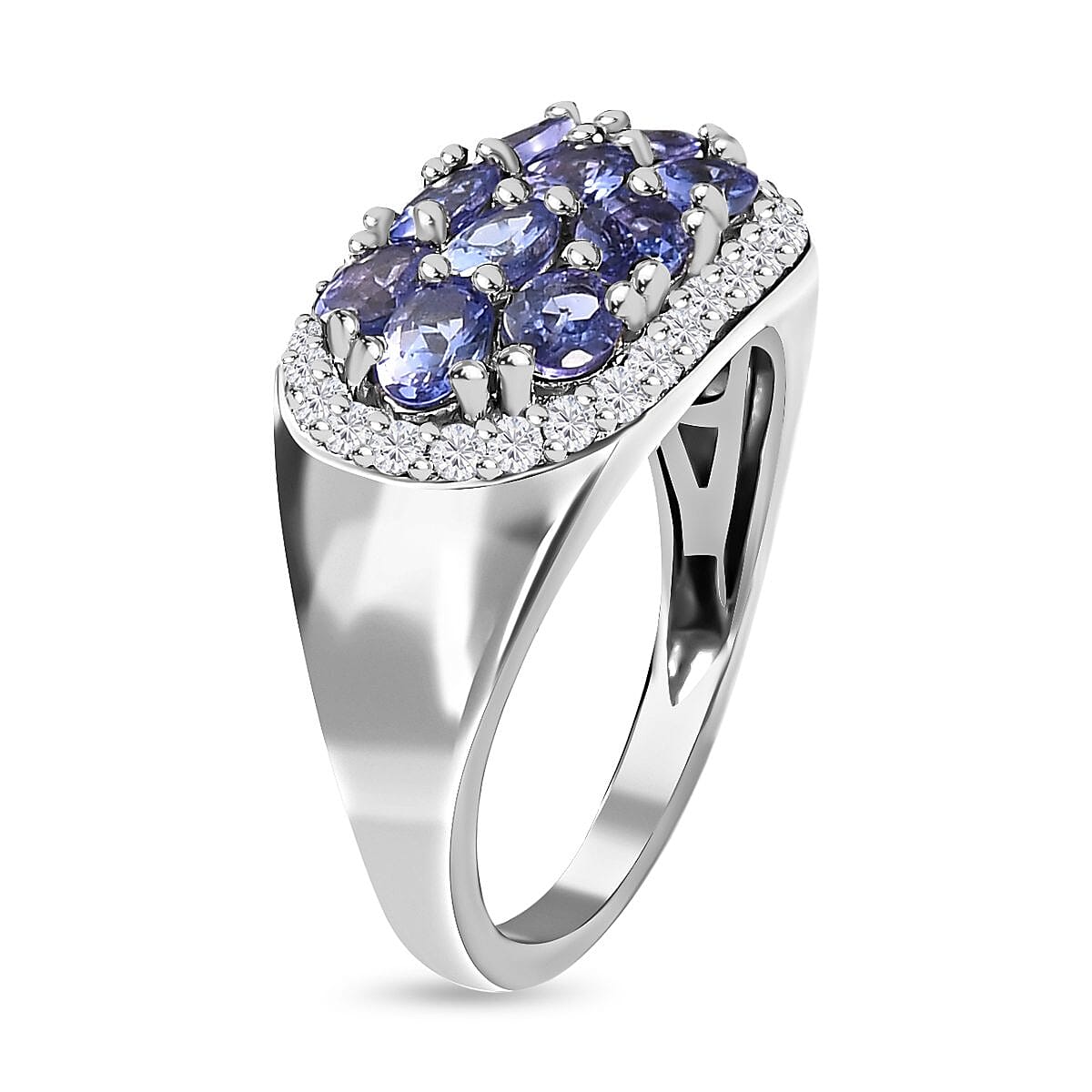 Tanzanite and White Zircon 2.71 ctw Ring in Platinum Over Sterling Silver (Size 11.5)