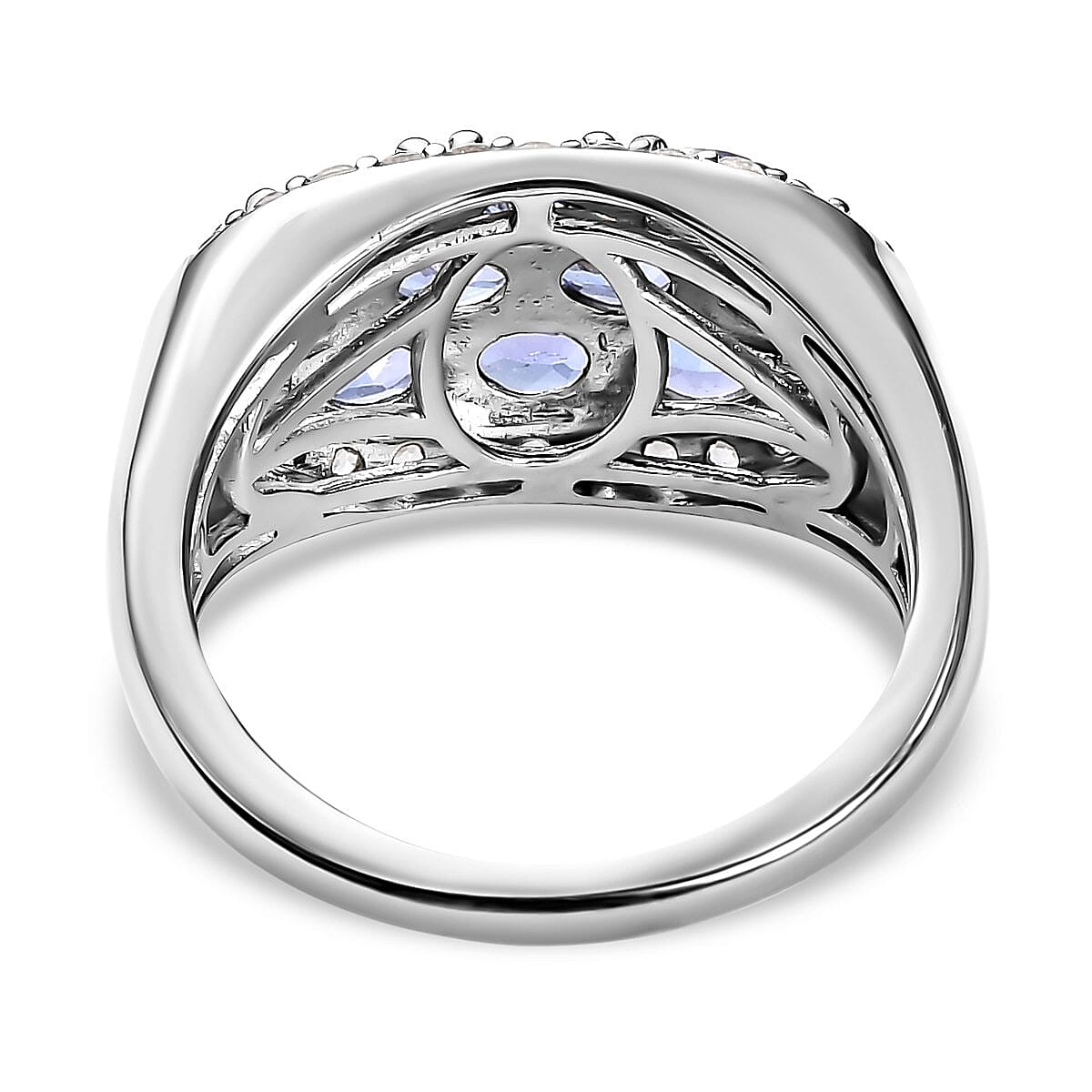 Tanzanite and White Zircon 2.71 ctw Ring in Platinum Over Sterling Silver (Size 11.5)