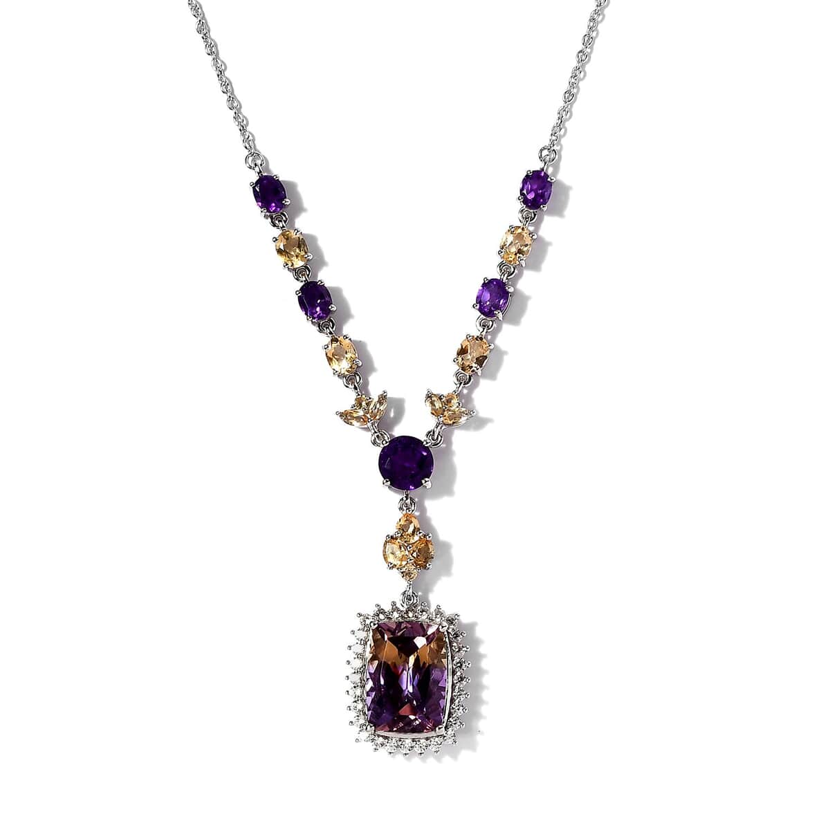 AAA Anahi Ametrine and Multi Gemstone Necklace 18 Inches in Platinum Over Sterling Silver 12.75 ctw image number 0