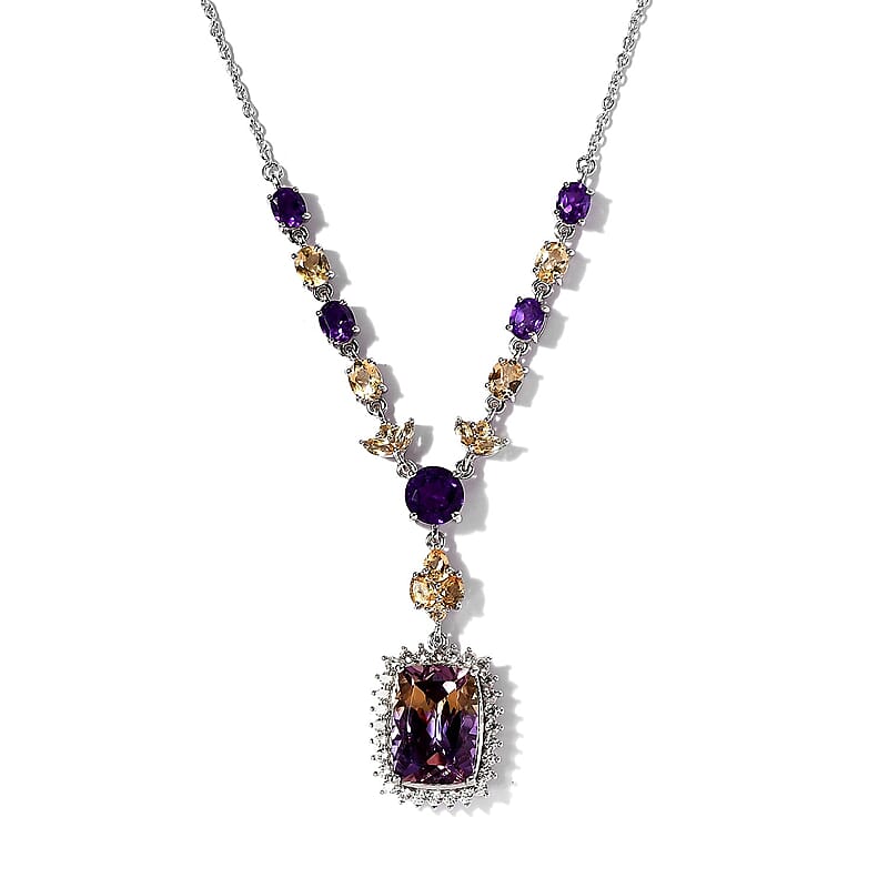 AAA Anahi Ametrine and Multi Gemstone Necklace 18 Inches in Platinum Over Sterling Silver 12.75 ctw
