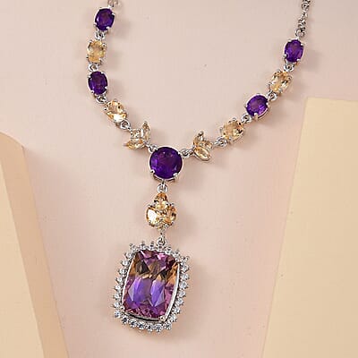 AAA Anahi Ametrine and Multi Gemstone Necklace 18 Inches in Platinum Over Sterling Silver 12.75 ctw