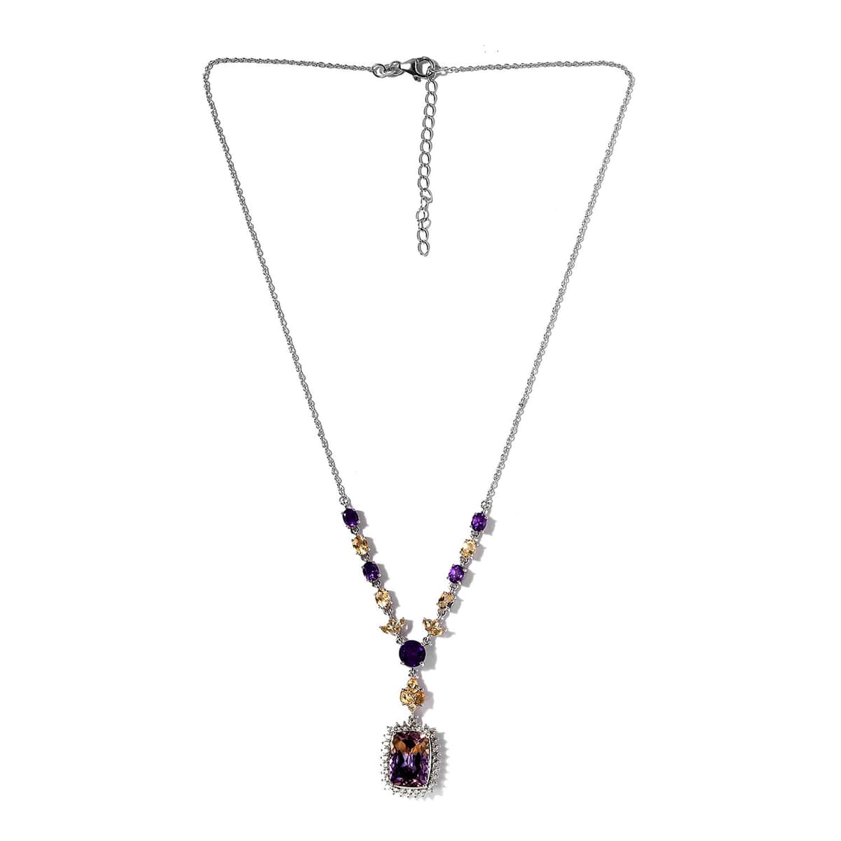 AAA Anahi Ametrine and Multi Gemstone Necklace 18 Inches in Platinum Over Sterling Silver 12.75 ctw image number 3