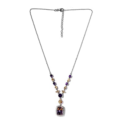 AAA Anahi Ametrine and Multi Gemstone Necklace 18 Inches in Platinum Over Sterling Silver 12.75 ctw