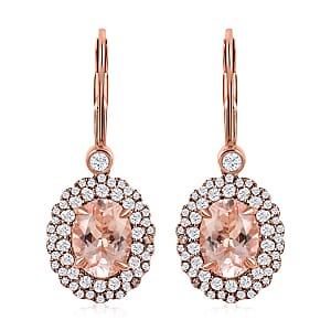 14K Rose Gold Marropino Morganite and Natural Pink Diamond Earrings 2.70 ctw (Del. in 10-15 Days)