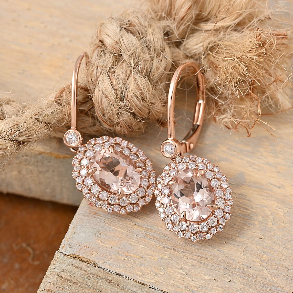 14K Rose Gold Marropino Morganite and Natural Pink Diamond Earrings 2.70 ctw image number 1