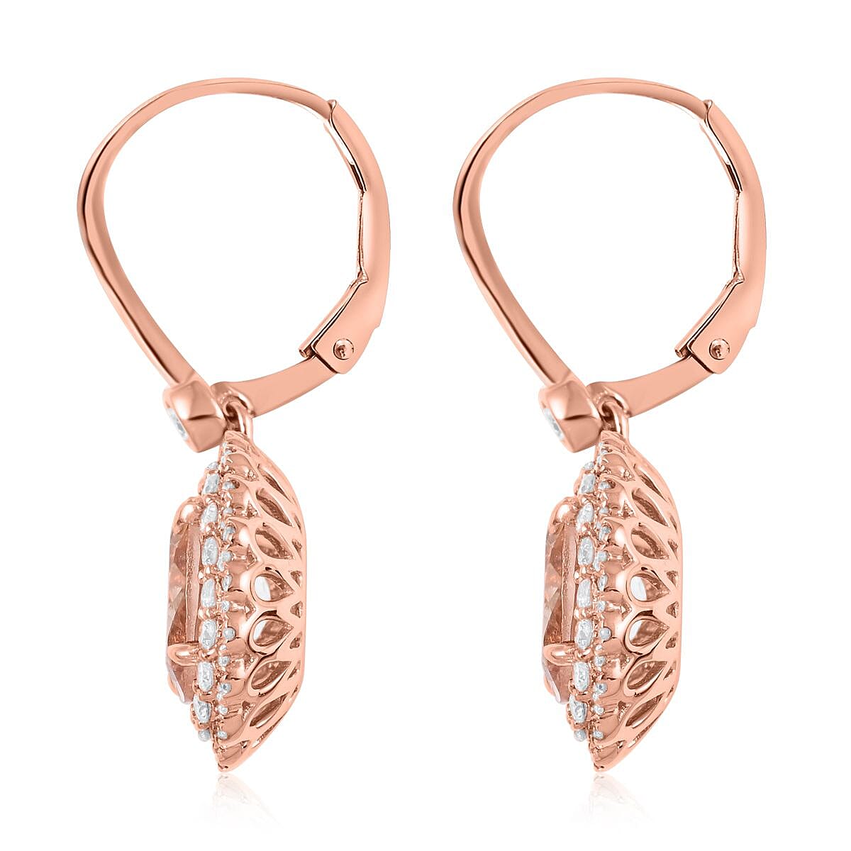 14K Rose Gold Marropino Morganite and Natural Pink Diamond Earrings 2.70 ctw image number 3