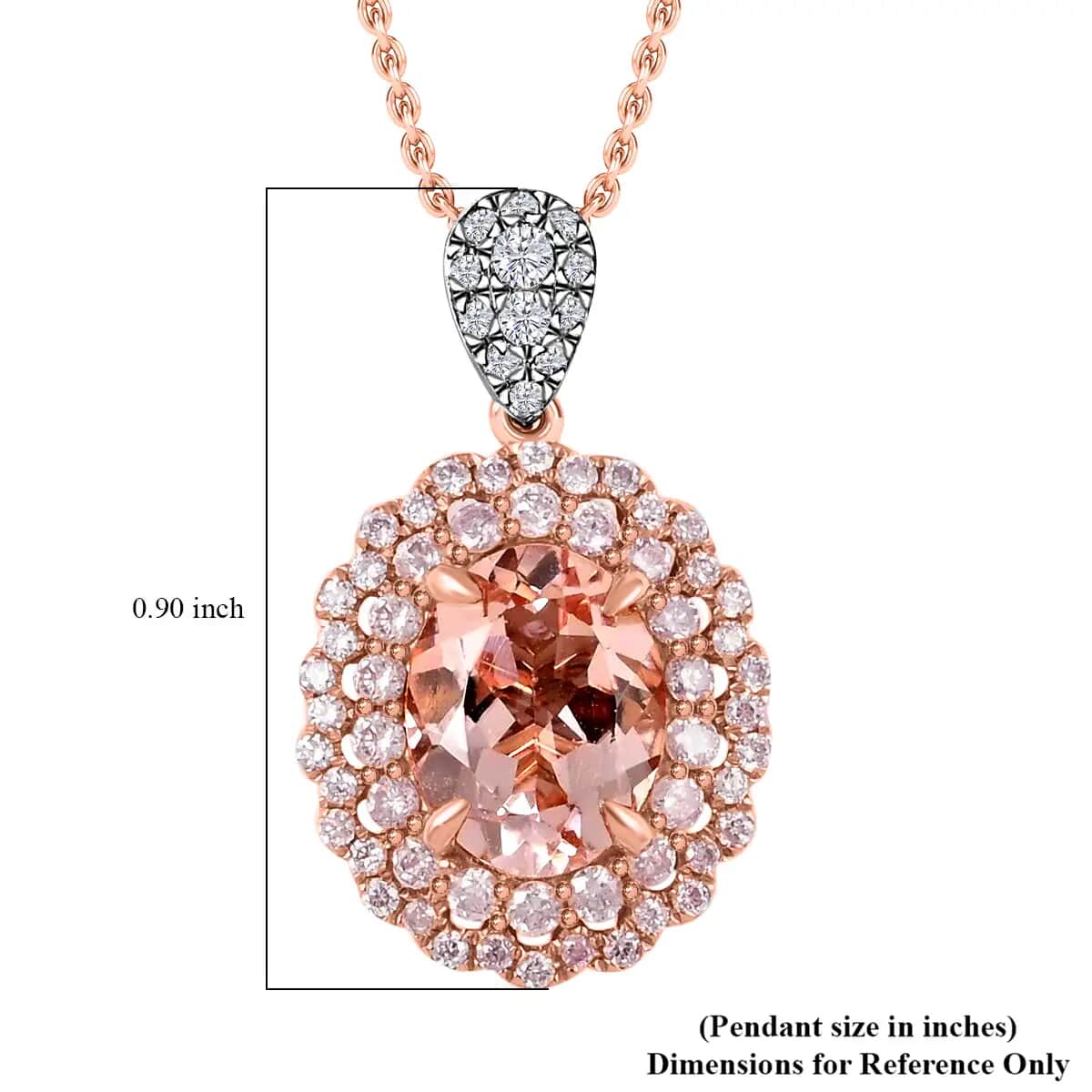 14K Rose Gold Marropino Morganite Necklace, Natural Pink Diamond Accent Necklace, 18 Inch Necklace, 14K Rose Gold Necklace 2.70 ctw image number 6