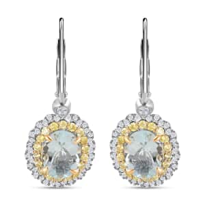 14K White and Yellow Gold Espirito Santo Aquamarine, Natural Yellow and White Diamond Earrings 2.35 ctw (Del. in 10-15 Days)