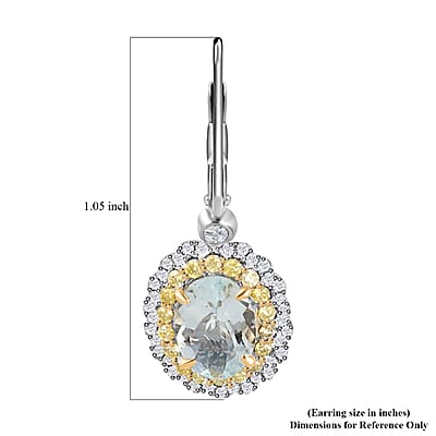 Mangoro Aquamarine, Natural Yellow and White Diamond 2.35 ctw Earrings in 14K White and Yellow Gold