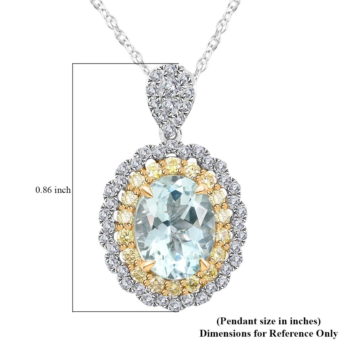 14K White and Yellow Gold Mangoro Aquamarine, Natural Yellow and White Diamond Necklace 18 Inches 2.10 ctw image number 5