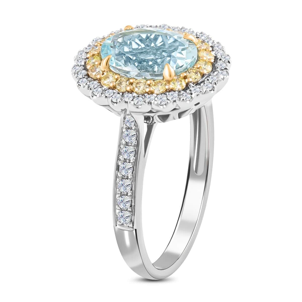 14K White and Yellow Gold Mangoro Aquamarine, Natural Yellow and White Diamond Ring (Size 10.0) 2.20 ctw image number 3