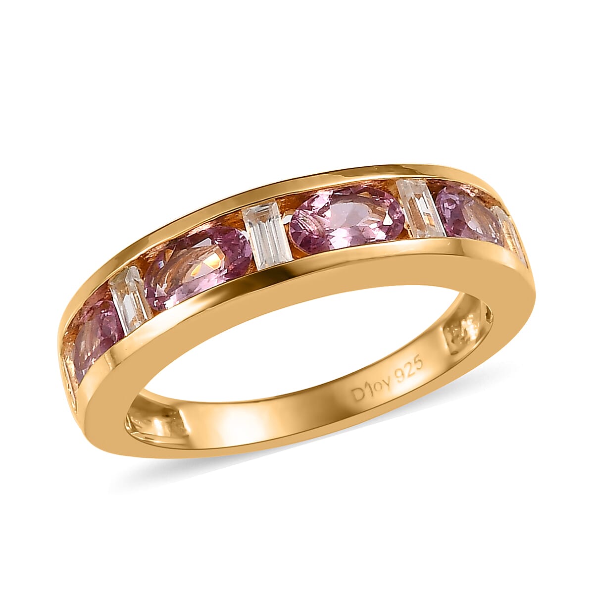 Narsipatnam Purple Spinel and Natural White Zircon Half Eternity Band Ring in Vermeil YG Over Sterling Silver (Size 10.0) 1.10 ctw