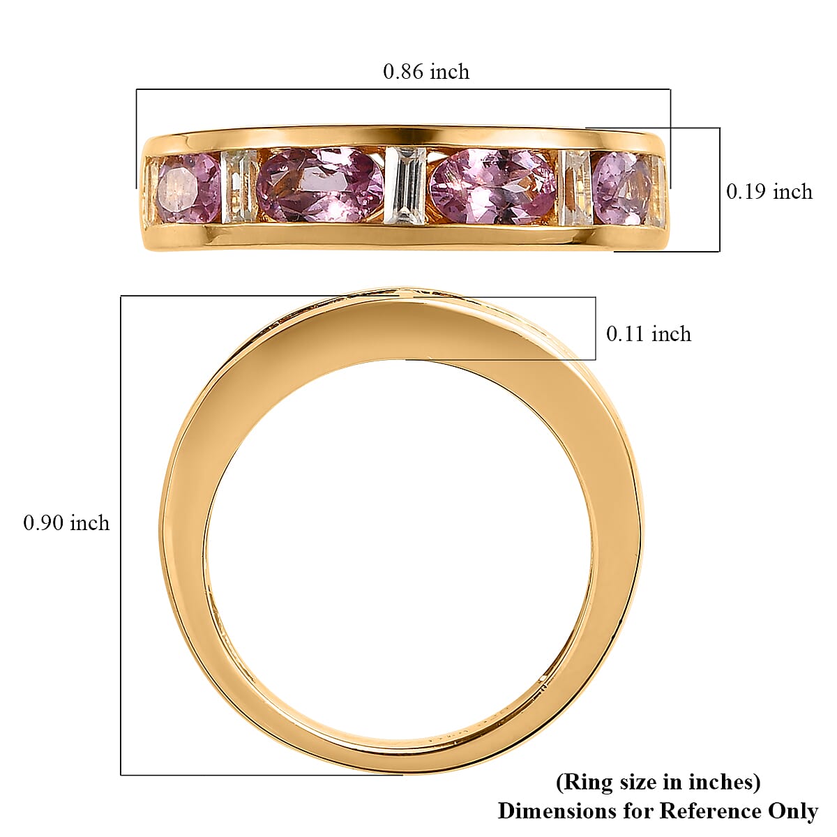 Narsipatnam Purple Spinel and Natural White Zircon Half Eternity Band Ring in Vermeil YG Over Sterling Silver (Size 10.0) 1.10 ctw