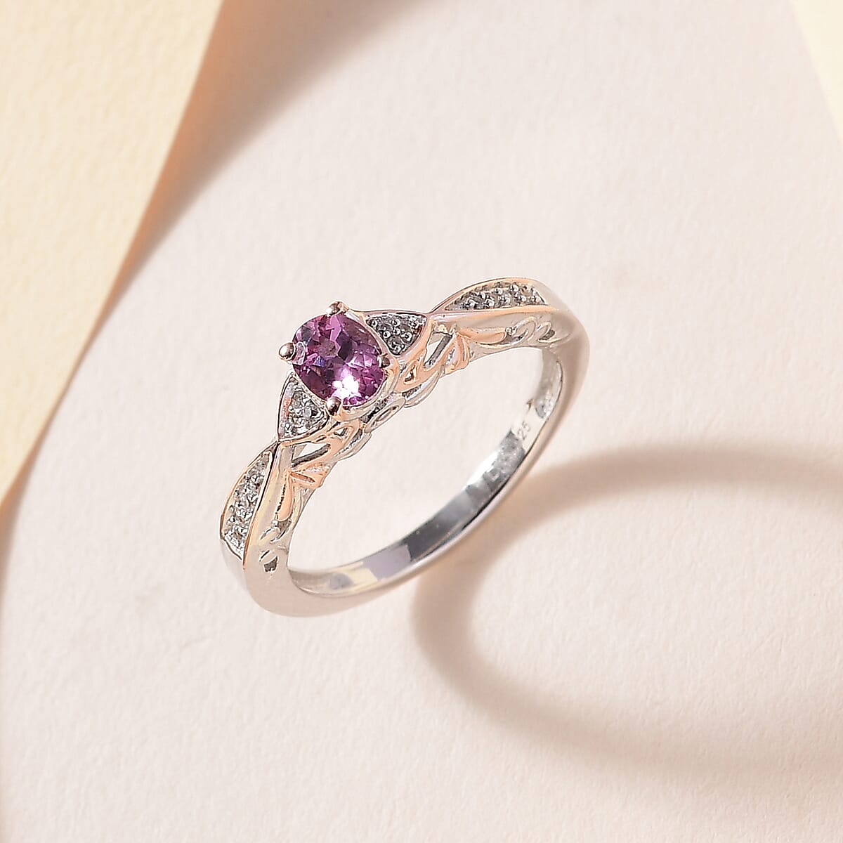 Narsipatnam Purple Spinel and White Zircon Ring in Vermeil RG and Platinum Over Sterling Silver (Size 5.0) 0.60 ctw image number 1