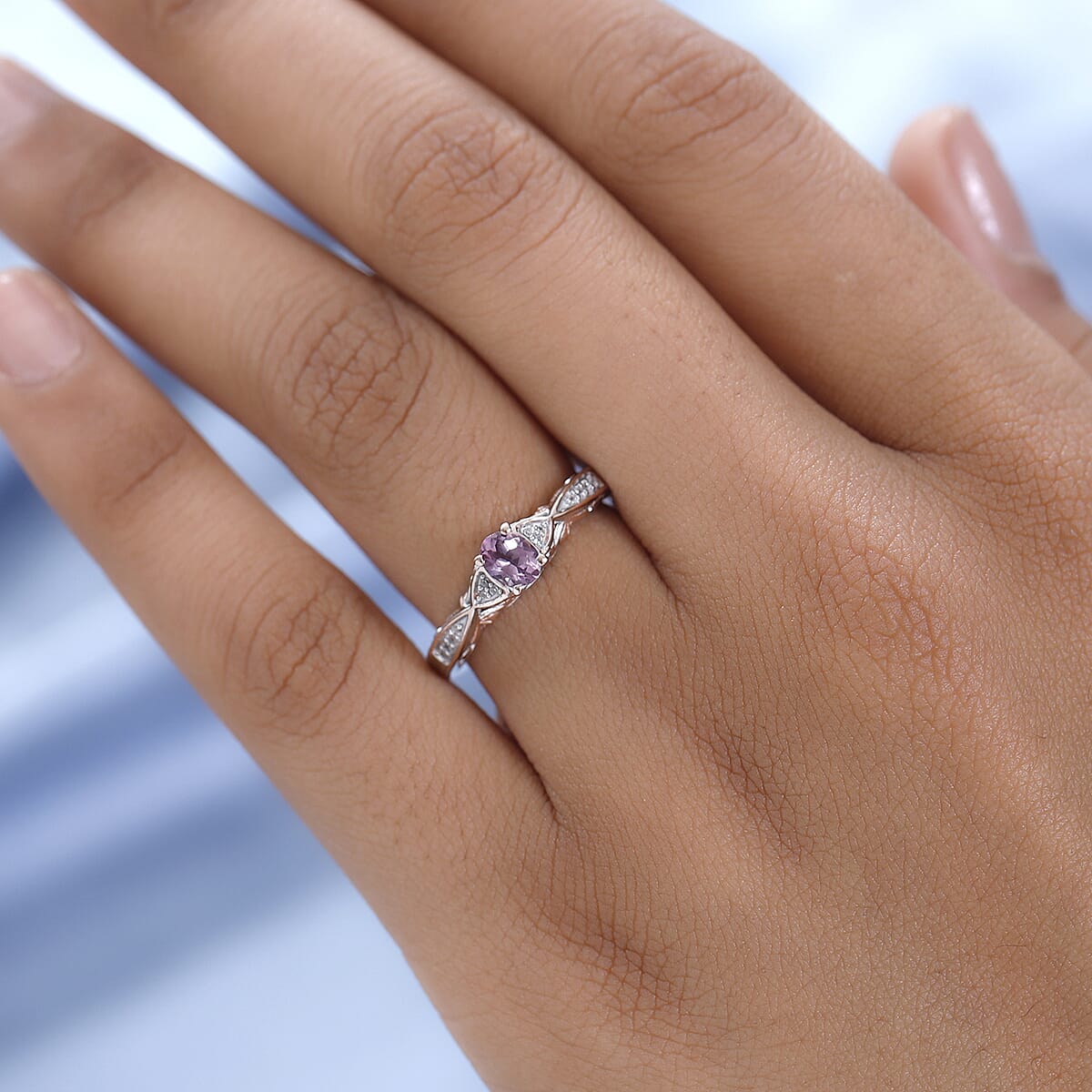 Narsipatnam Purple Spinel and White Zircon Ring in Vermeil RG and Platinum Over Sterling Silver (Size 5.0) 0.60 ctw image number 2