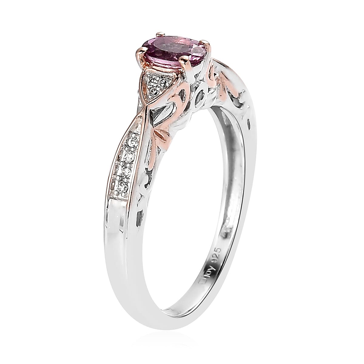 Narsipatnam Purple Spinel and White Zircon Ring in Vermeil RG and Platinum Over Sterling Silver (Size 5.0) 0.60 ctw image number 3