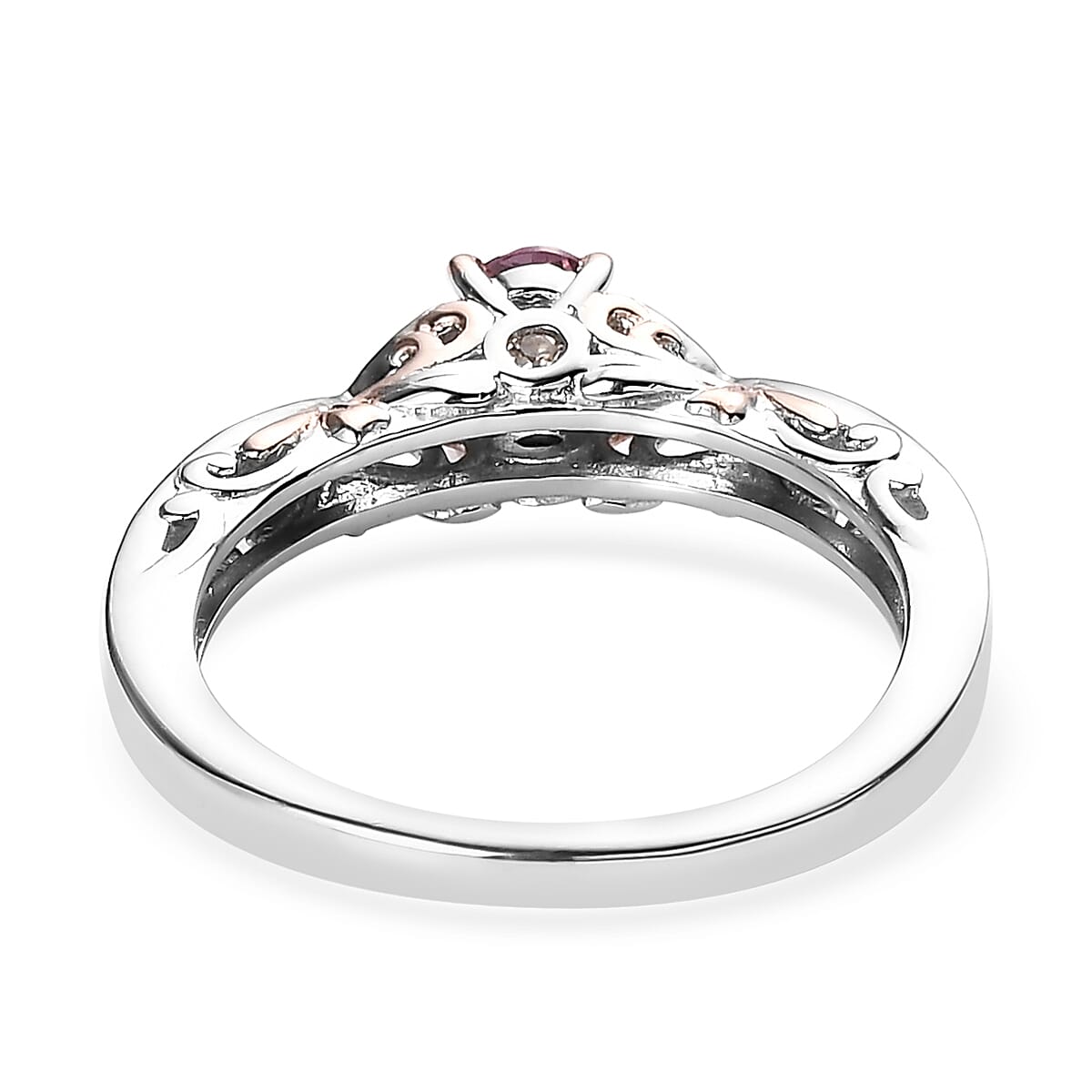 Narsipatnam Purple Spinel and White Zircon Ring in Vermeil RG and Platinum Over Sterling Silver (Size 5.0) 0.60 ctw image number 4