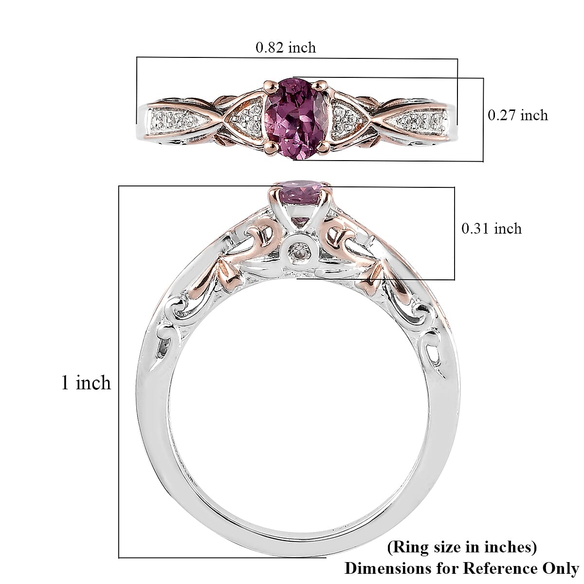 Narsipatnam Purple Spinel and White Zircon Ring in Vermeil RG and Platinum Over Sterling Silver (Size 5.0) 0.60 ctw image number 5
