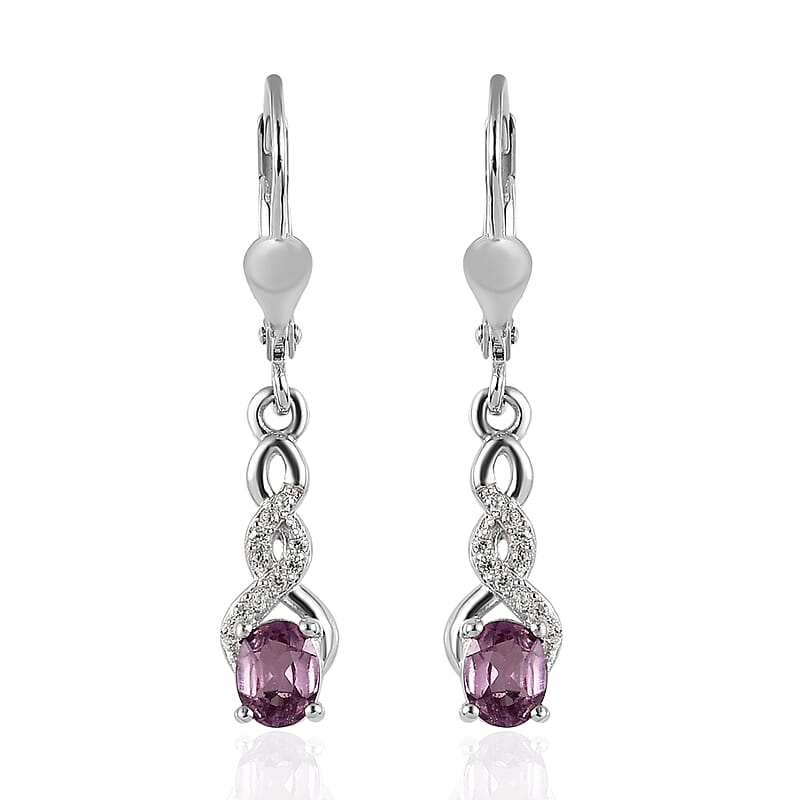 Narsipatnam Purple Spinel and White Zircon Lever Back Earrings in Platinum Over Sterling Silver 1.00 ctw