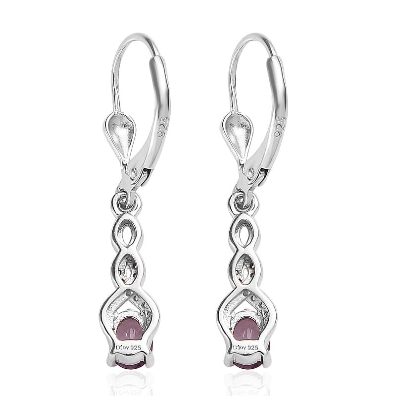 Narsipatnam Purple Spinel and White Zircon Lever Back Earrings in Platinum Over Sterling Silver 1.00 ctw