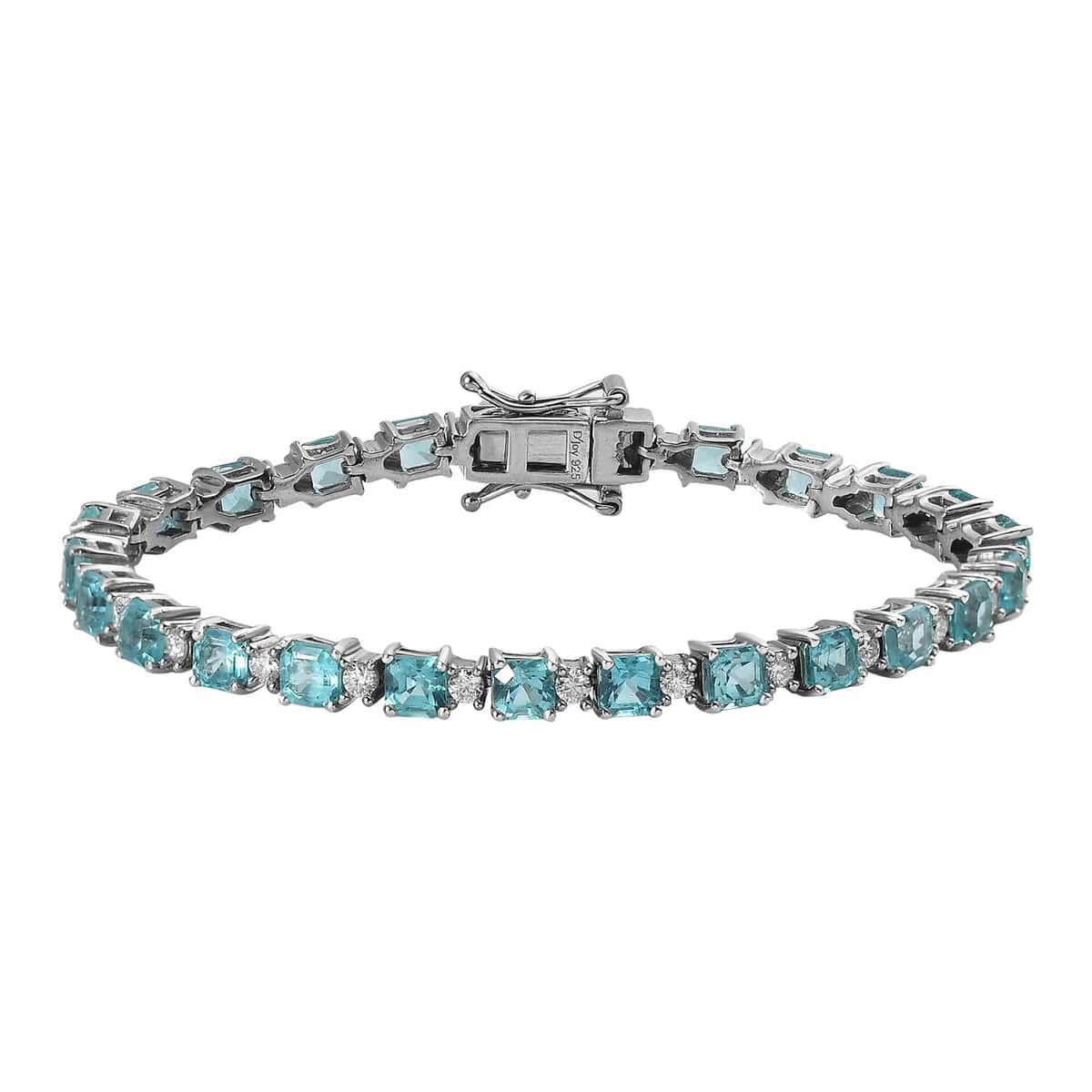 TLV Asscher Cut Madagascar Paraiba Apatite, Moissanite Tennis Bracelet in Platinum Over Sterling Silver (8.00 In) 11.60 ctw image number 0