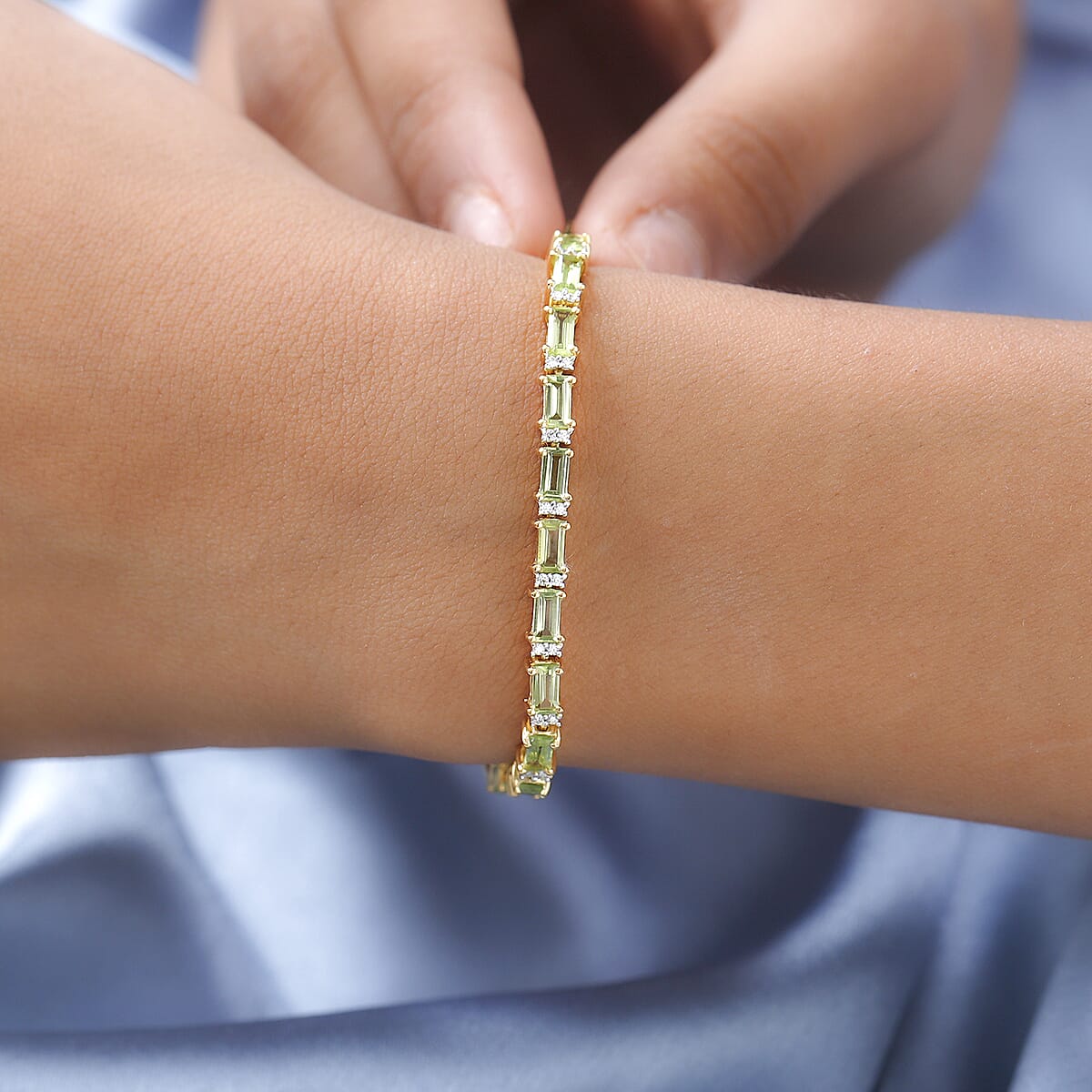 Arizona Peridot, Moissanite Tennis Bracelet in Vermeil YG Over Sterling Silver (6.50 In) 6.00 ctw image number 2