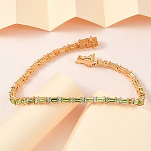 Arizona Peridot and Moissanite Tennis Bracelet in Vermeil YG Over Sterling Silver (7.25 In) 6.00 ctw