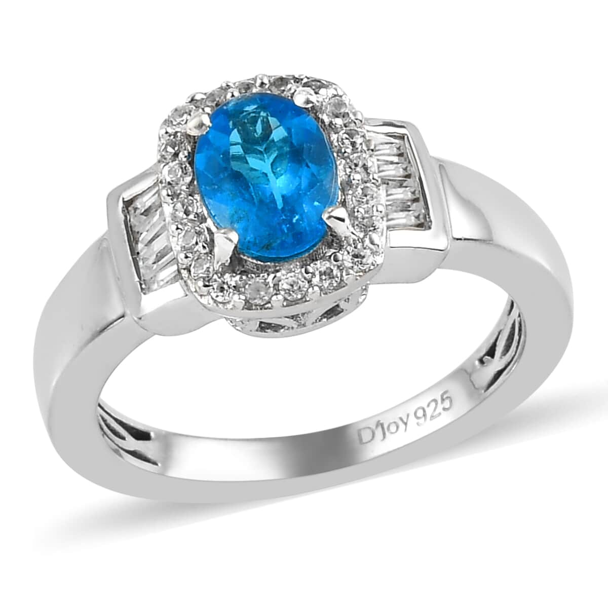 Malgache Neon Apatite and Natural White Zircon Ring in Platinum Over Sterling Silver (Size 7.0) 1.20 ctw image number 0