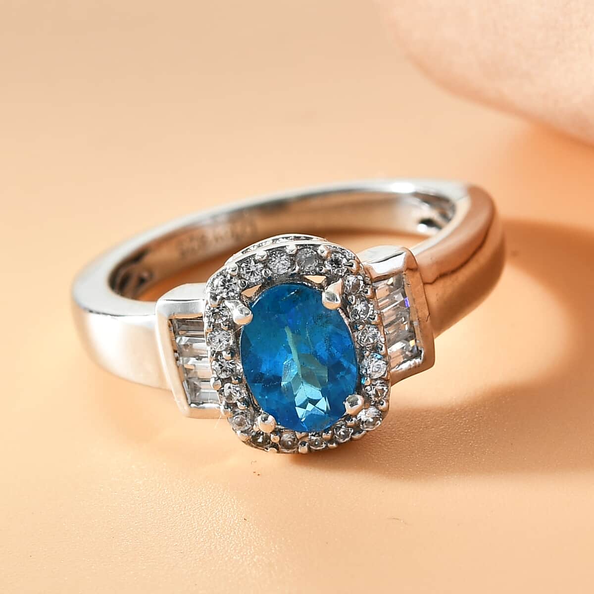 Malgache Neon Apatite and Natural White Zircon Ring in Platinum Over Sterling Silver (Size 7.0) 1.20 ctw image number 1