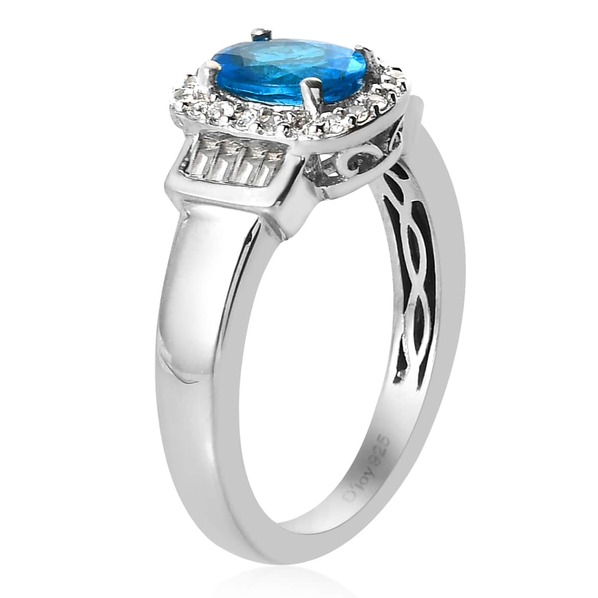 Malgache Neon Apatite and Natural White Zircon Ring in Platinum Over Sterling Silver (Size 7.0) 1.20 ctw image number 3