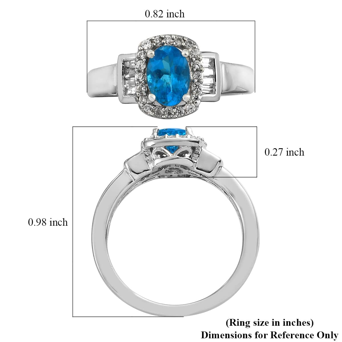 Malgache Neon Apatite and Natural White Zircon Ring in Platinum Over Sterling Silver (Size 7.0) 1.20 ctw image number 5