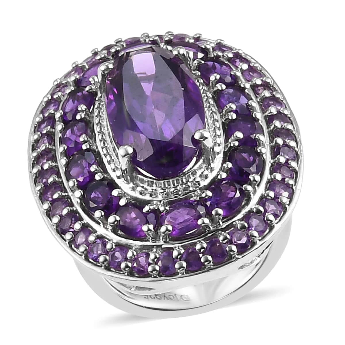 Lusaka Amethyst Cocktail Ring in Platinum Over Sterling Silver (Size 6.0) 8.25 Grams 7.85 ctw image number 0