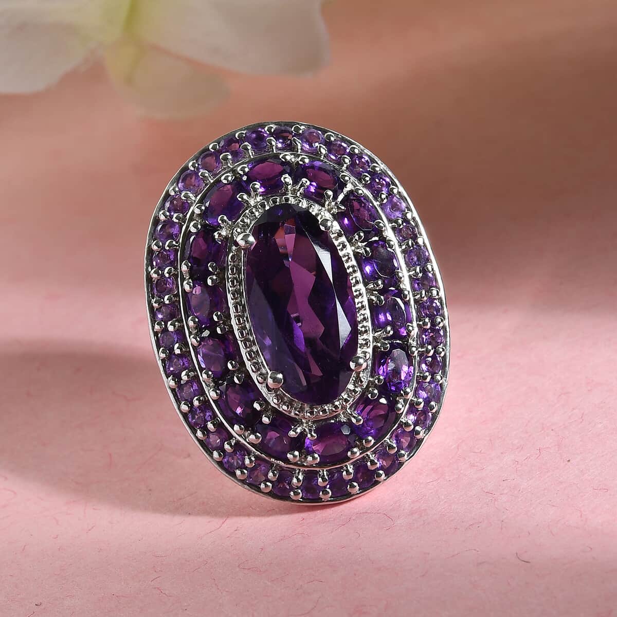 Lusaka Amethyst Cocktail Ring in Platinum Over Sterling Silver (Size 6.0) 8.25 Grams 7.85 ctw image number 1