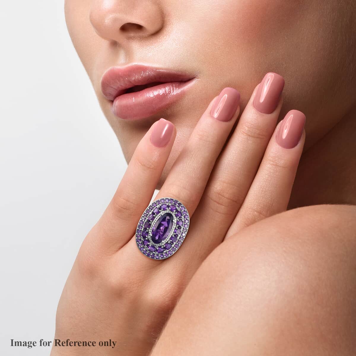 Lusaka Amethyst Cocktail Ring in Platinum Over Sterling Silver (Size 6.0) 8.25 Grams 7.85 ctw image number 2