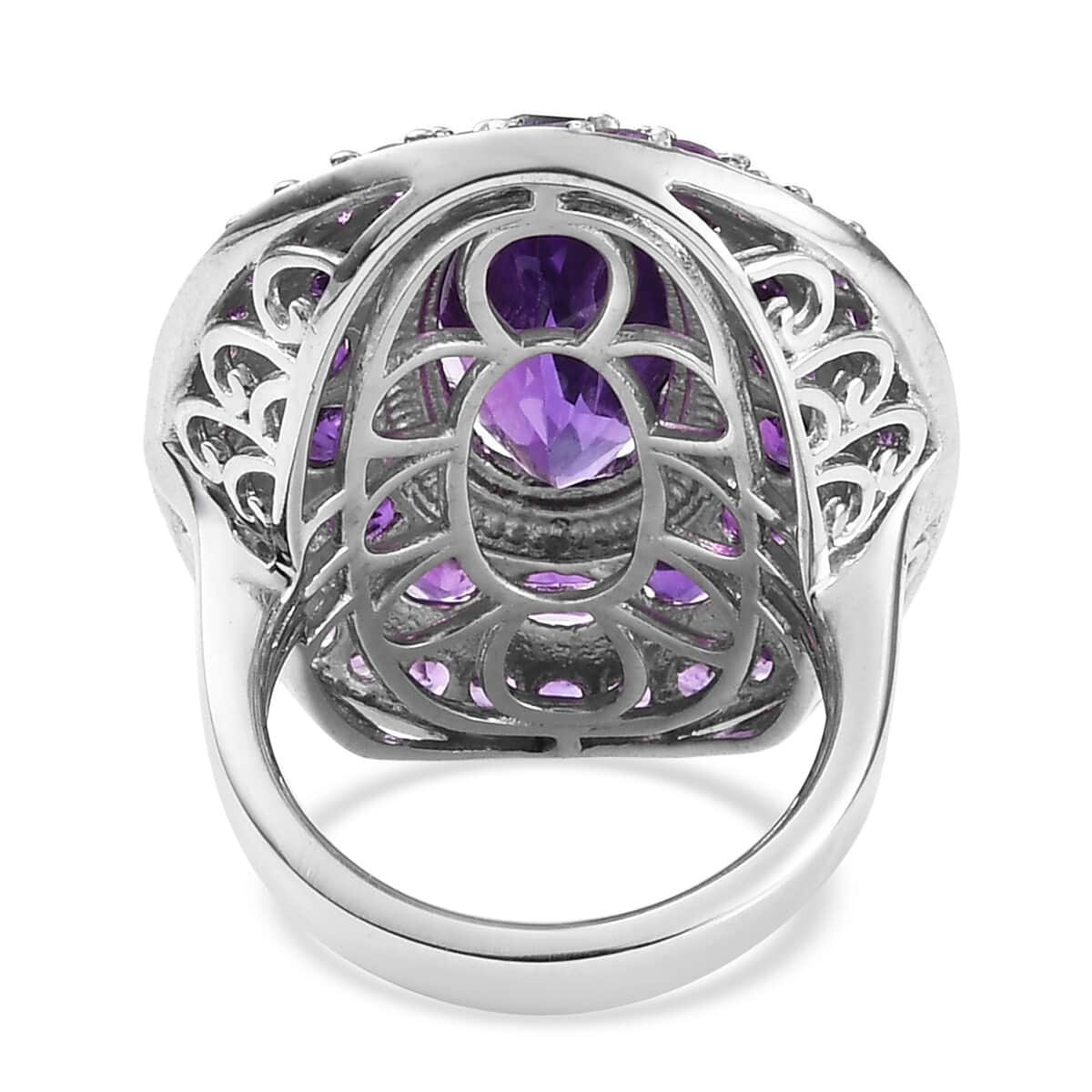 Lusaka Amethyst Cocktail Ring in Platinum Over Sterling Silver (Size 6.0) 8.25 Grams 7.85 ctw image number 4