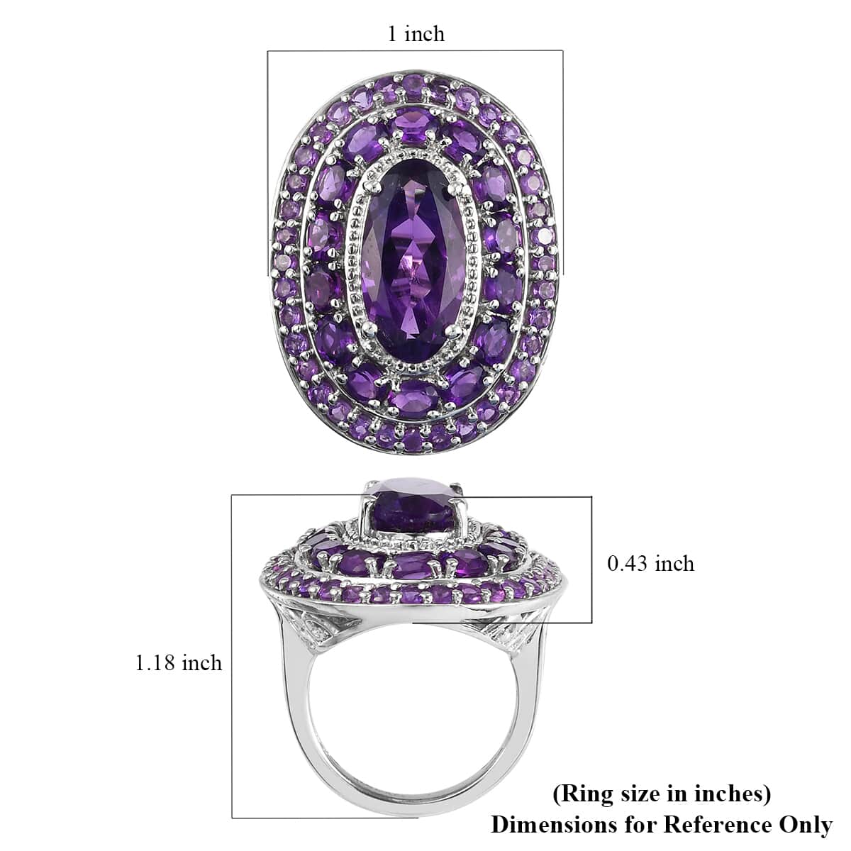 Lusaka Amethyst Cocktail Ring in Platinum Over Sterling Silver (Size 6.0) 8.25 Grams 7.85 ctw image number 5