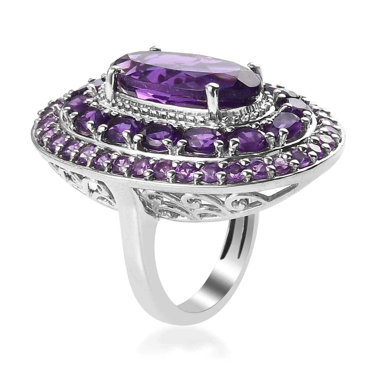 Lusaka Amethyst Cocktail Ring in Platinum Over Sterling Silver (Size 7.0) 7.85 ctw image number 3
