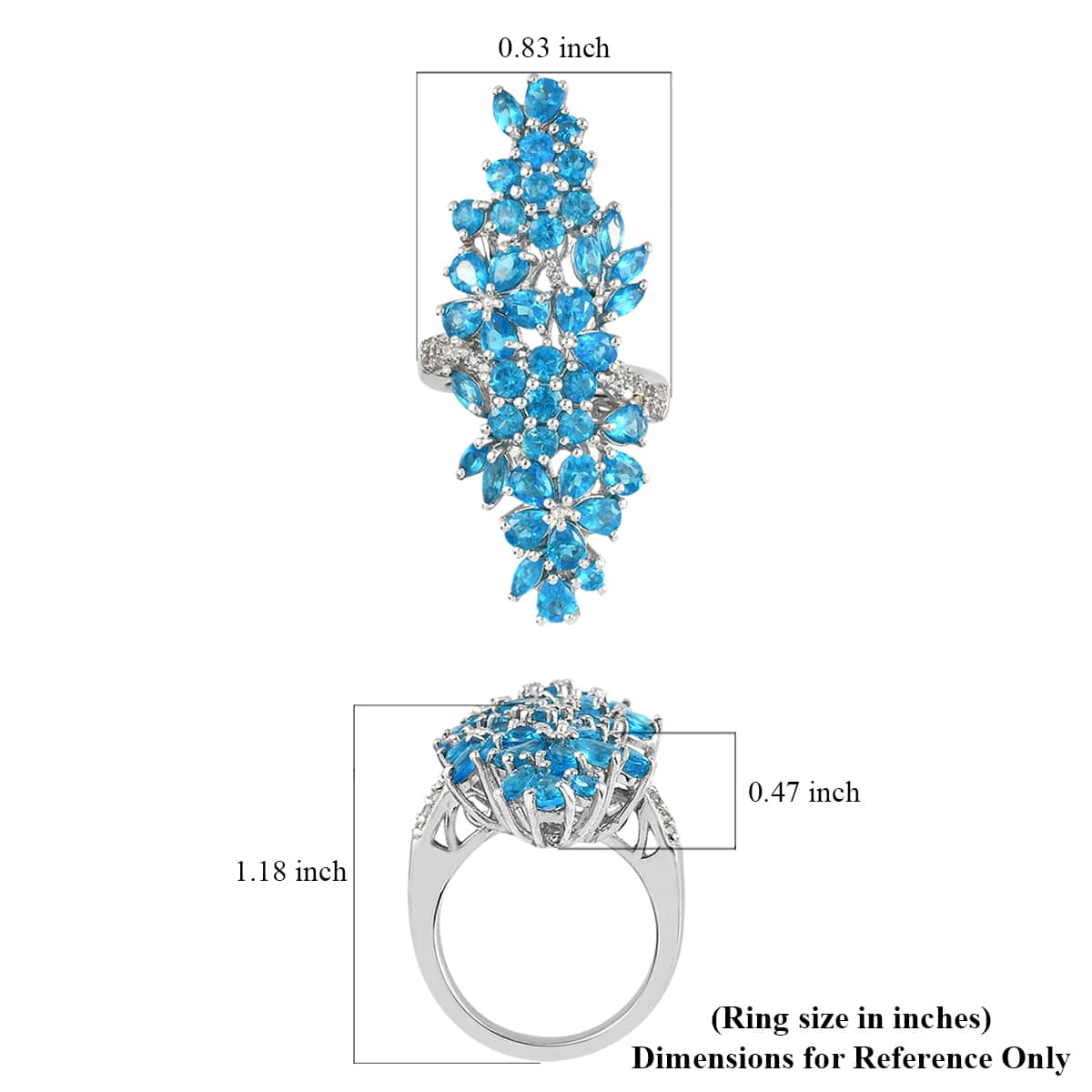 Malgache Neon Apatite and Natural White Zircon Elongated Ring in Platinum Over Sterling Silver (Size 7.0) 8.30 Grams 5.10 ctw image number 5