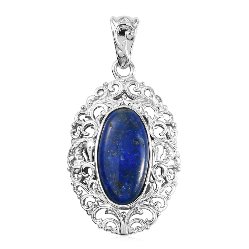 Lapis Lazuli Solitaire Pendant in Platinum Over Copper with Magnet 9.90 ctw