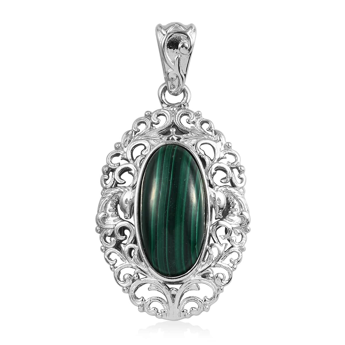 African Malachite Solitaire Pendant in Platinum Over Copper with Magnet 11.75 ctw image number 0