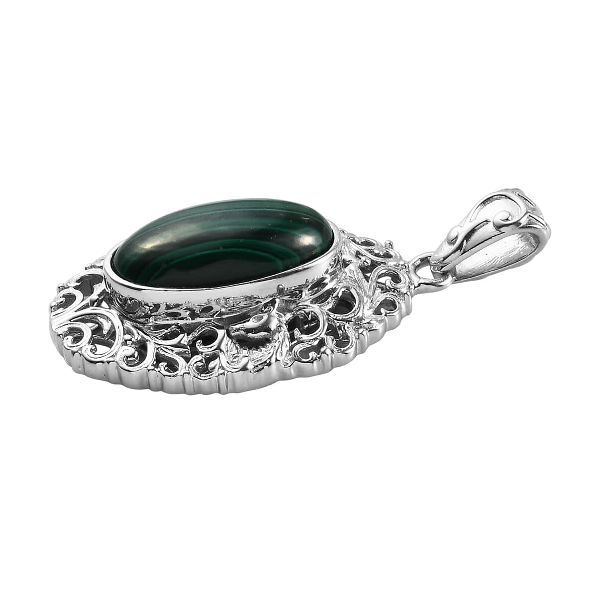 African Malachite Solitaire Pendant in Platinum Over Copper with Magnet 11.75 ctw image number 2