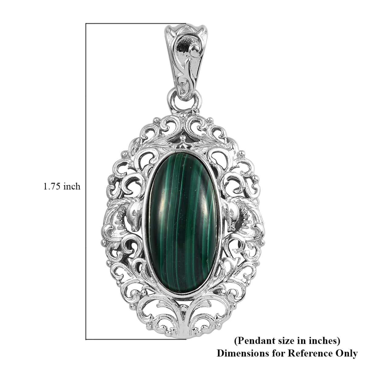 African Malachite Solitaire Pendant in Platinum Over Copper with Magnet 11.75 ctw image number 4