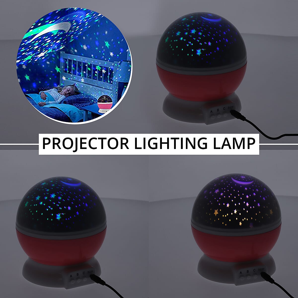 Nice Sun Star Projector Lighting Lamp 4 LED Stage Light 360 Degree Rotation With USB Cable- Pink image number 1