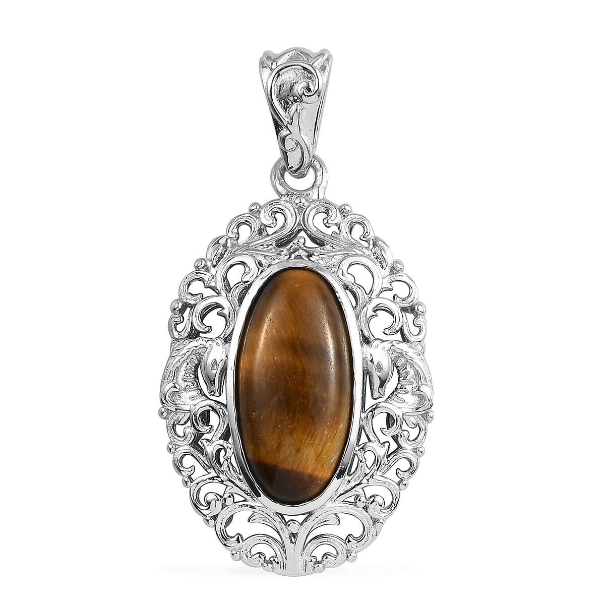 Tiger's Eye Solitaire Pendant without Chain in Platinum Over Copper with Magnet 9.80 ctw