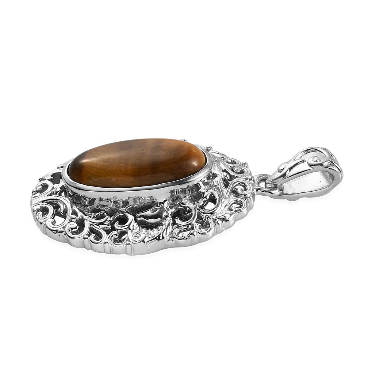 Tiger's Eye Solitaire Pendant in Platinum Over Copper with Magnet 9.80 ctw image number 2
