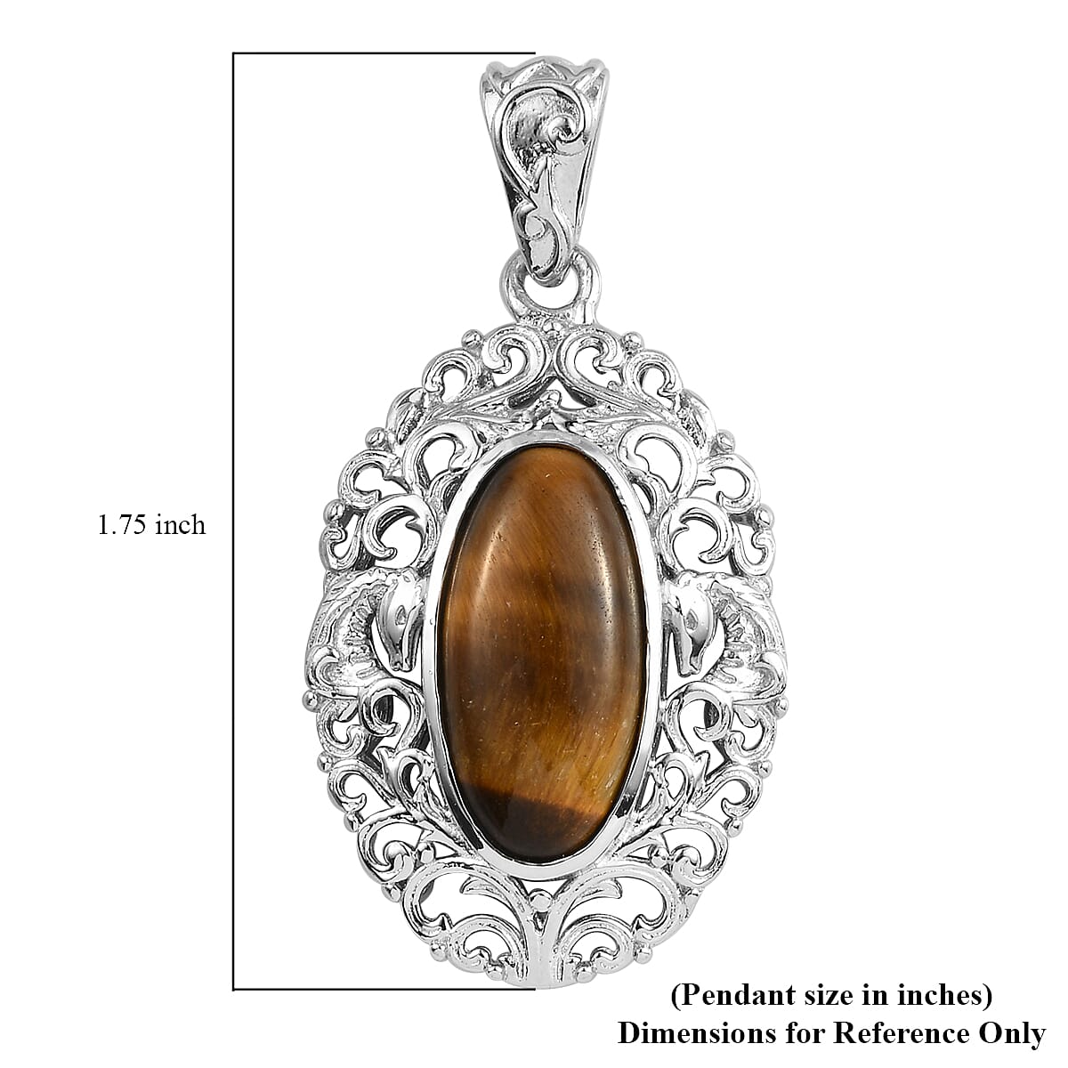 Tiger's Eye Solitaire Pendant without Chain in Platinum Over Copper with Magnet 9.80 ctw
