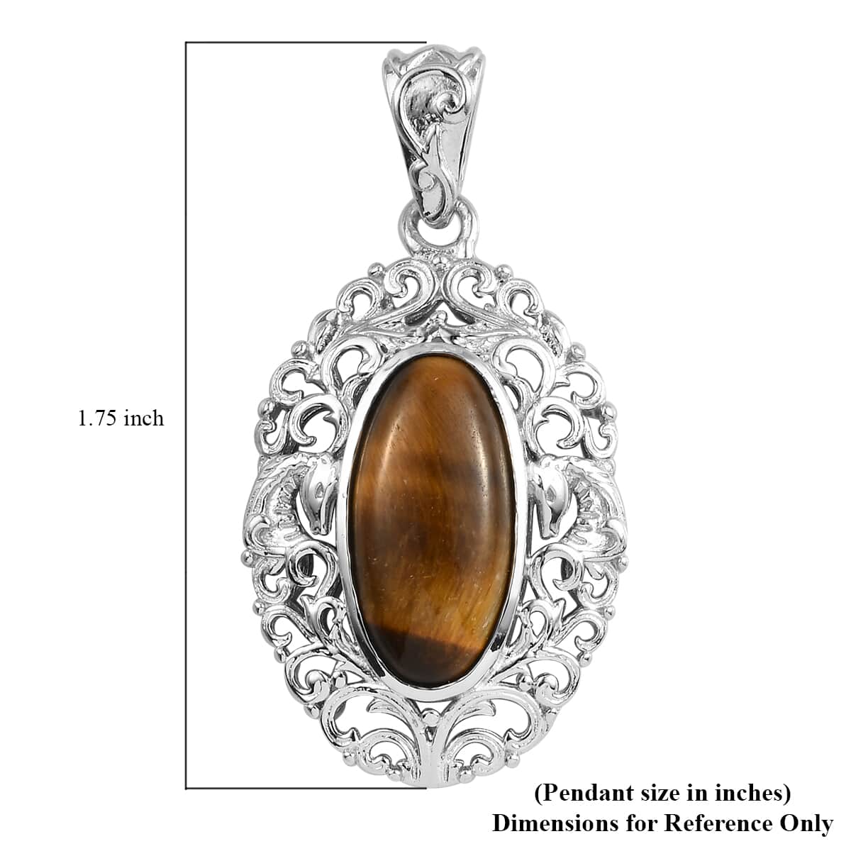 Tiger's Eye Solitaire Pendant in Platinum Over Copper with Magnet 9.80 ctw image number 4