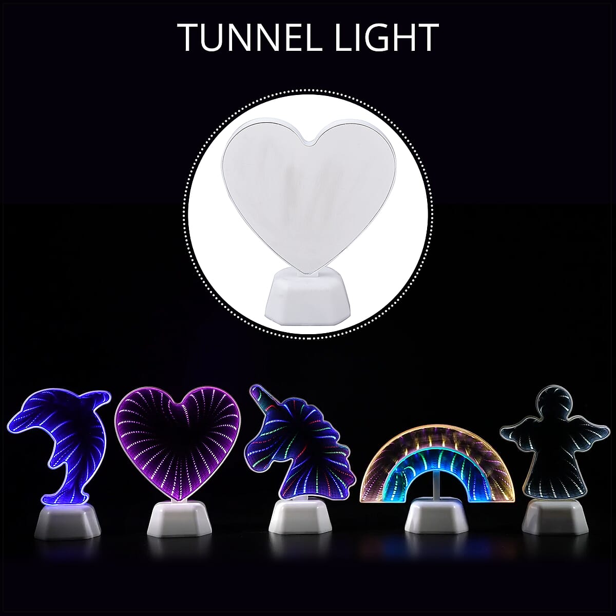 White Heart Inspired LED Tunnel Light (3xAA Battery Not Included) image number 1