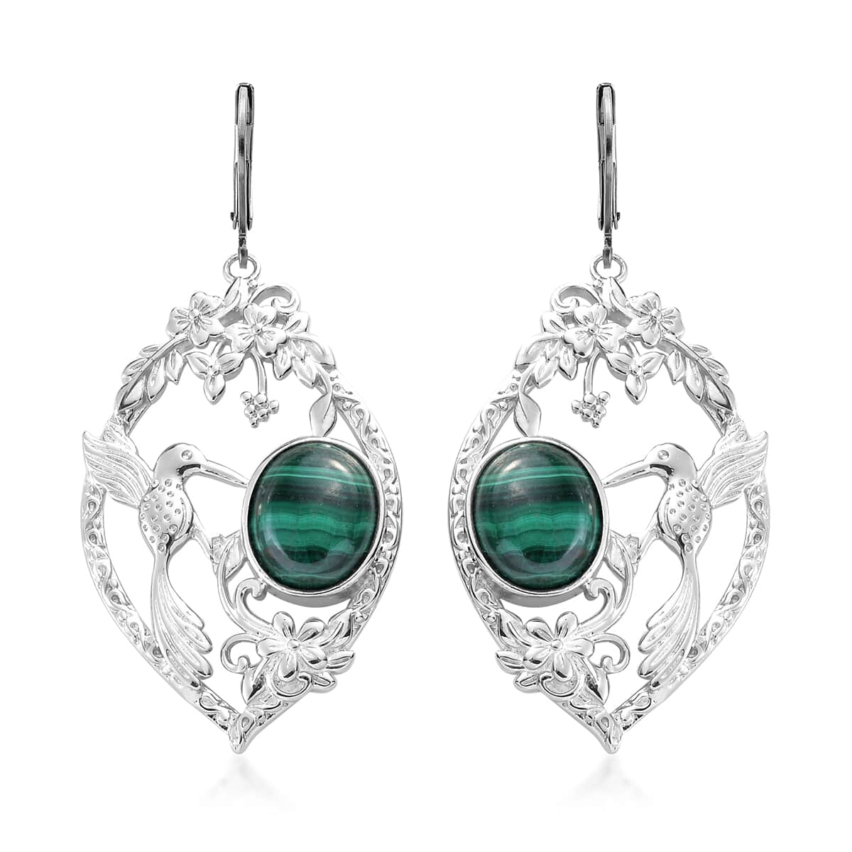 African Malachite Dangling Earrings in Platinum Over Copper With Magnet and Stainless Steel 14.90 ctw image number 0