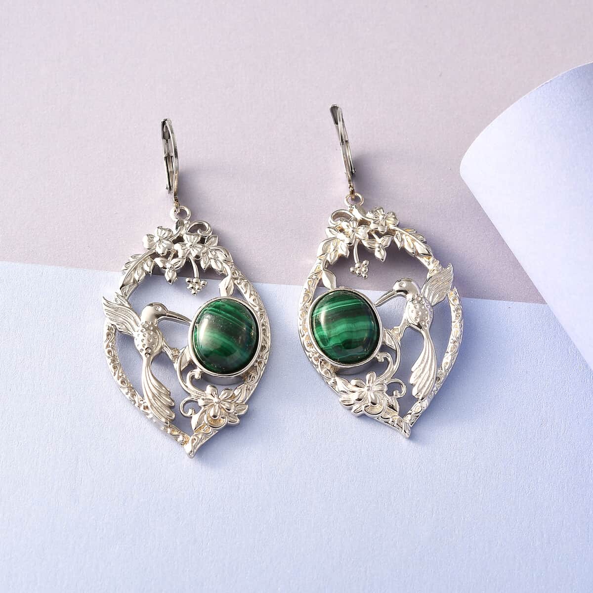 African Malachite Dangling Earrings in Platinum Over Copper With Magnet and Stainless Steel 14.90 ctw image number 1